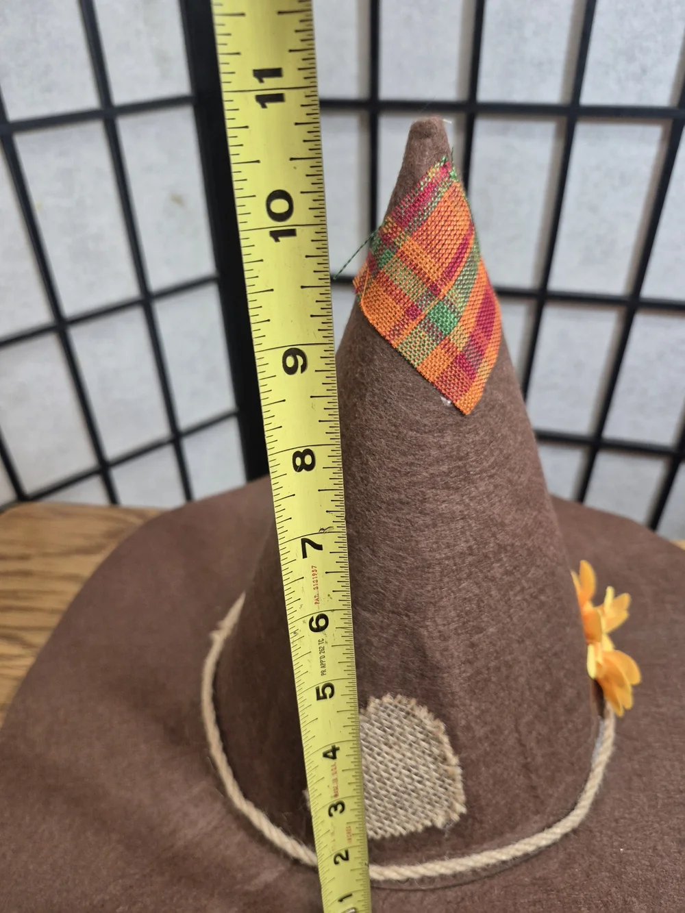 Handmade Brown Felt Witch Hat with Yellow Flower